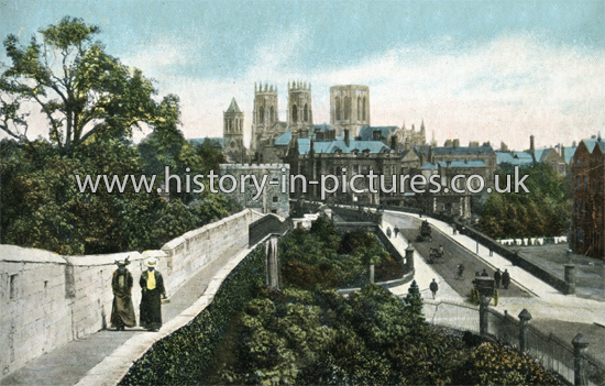 York Minster from City Wall, York, Yorkshire. c.1904.
